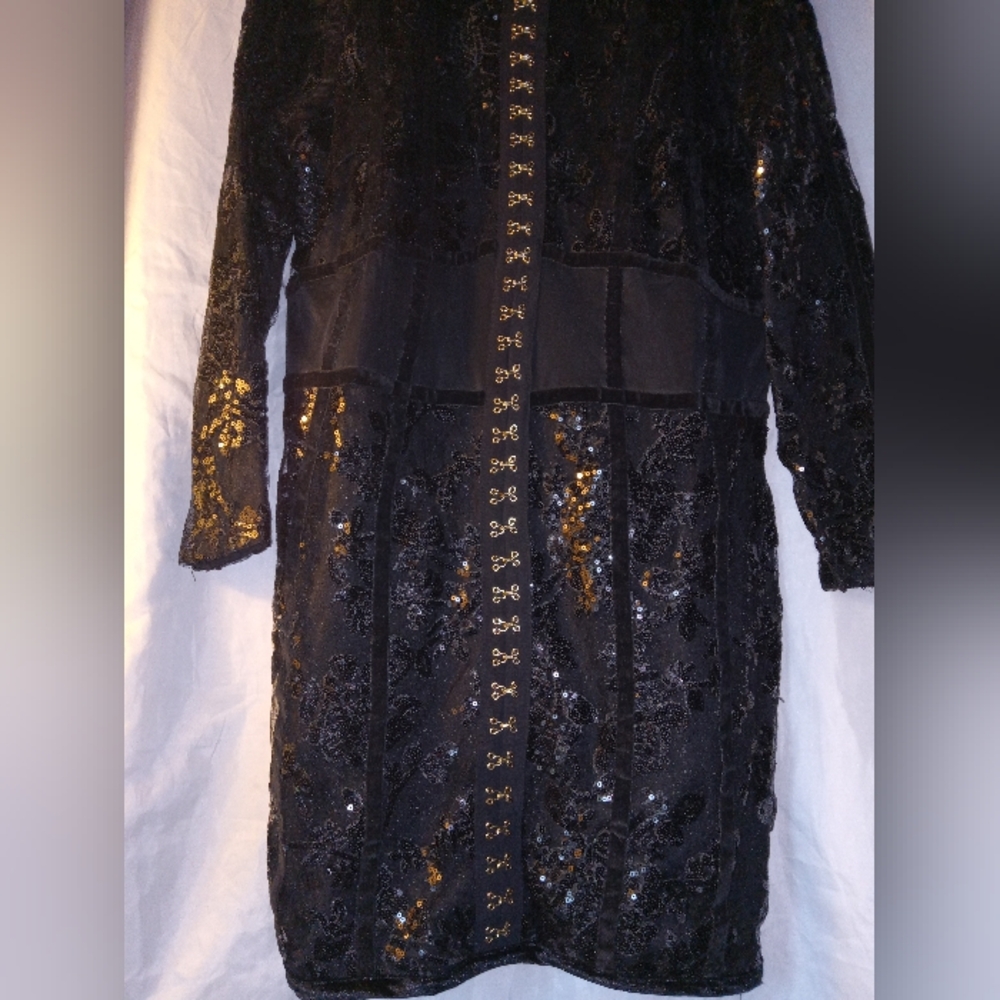 Vintage Xtaran dress mesh,velvet, sequins w/ lace.corset waist classy sheek XL - Picture 5 of 14